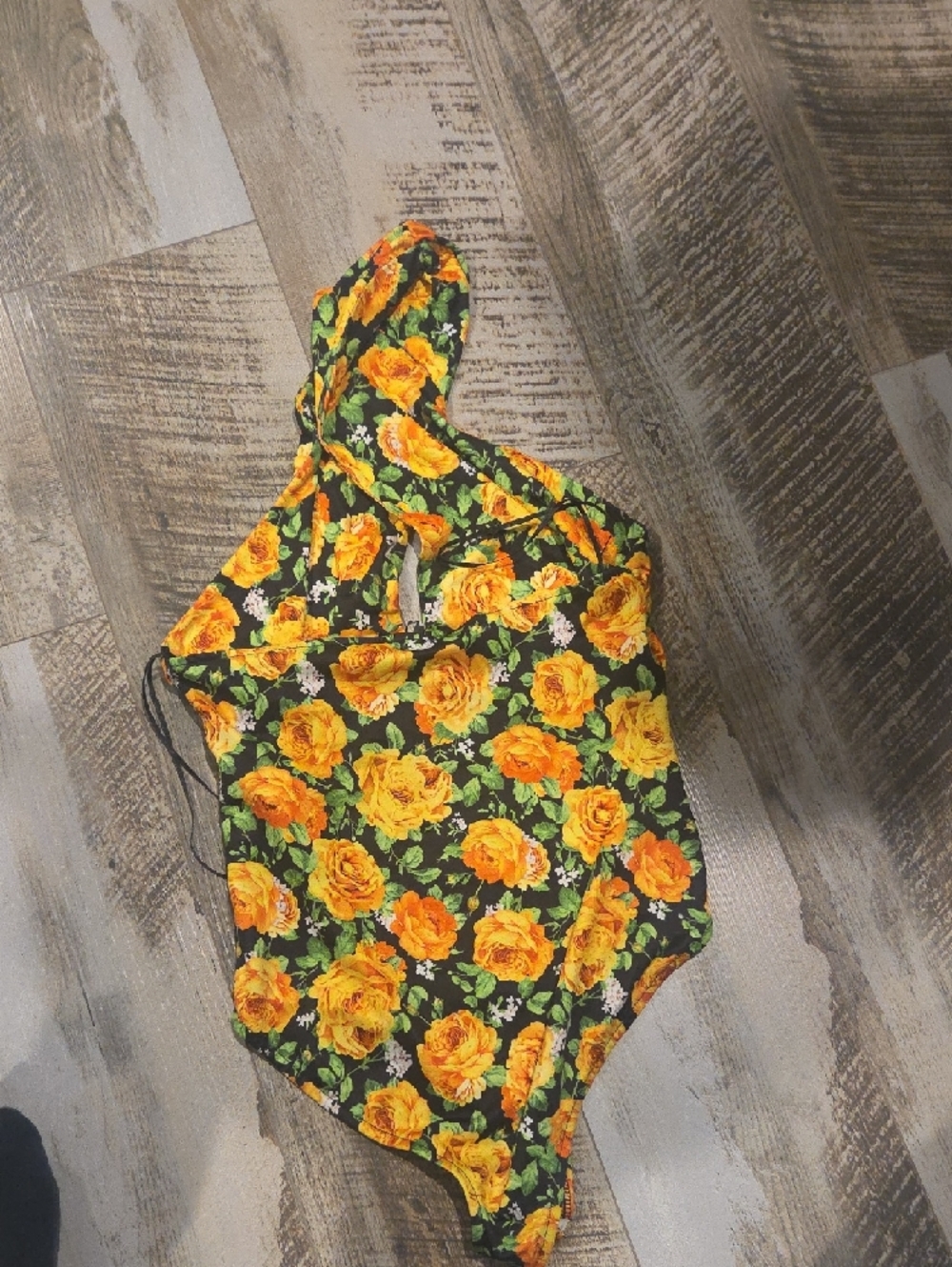 Zara Black Floral Hooded Bodysuit with Yellow Roses - Picture 8 of 10